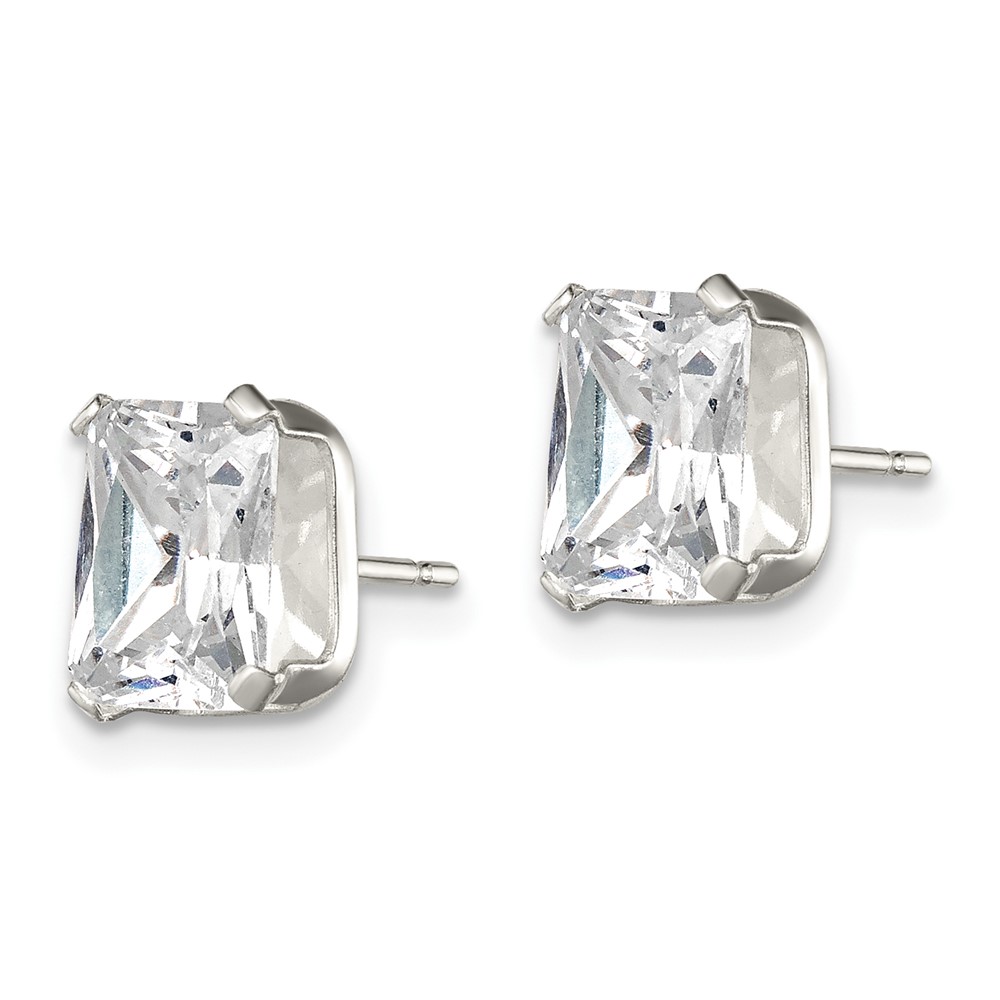 Sterling Silver Polished Emerald-cut 8x6mm Basket Set CZ Stud Earrings (QE7558)