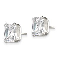 Sterling Silver Polished Emerald-cut 8x6mm Basket Set CZ Stud Earrings view 2