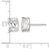 Sterling Silver Polished Emerald-cut 8x6mm Basket Set CZ Stud Earrings view 4
