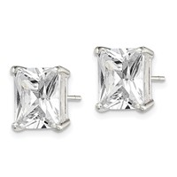 Sterling Silver Polished Emerald-cut 10x 8mm Basket Set CZ Stud Earrings view 2