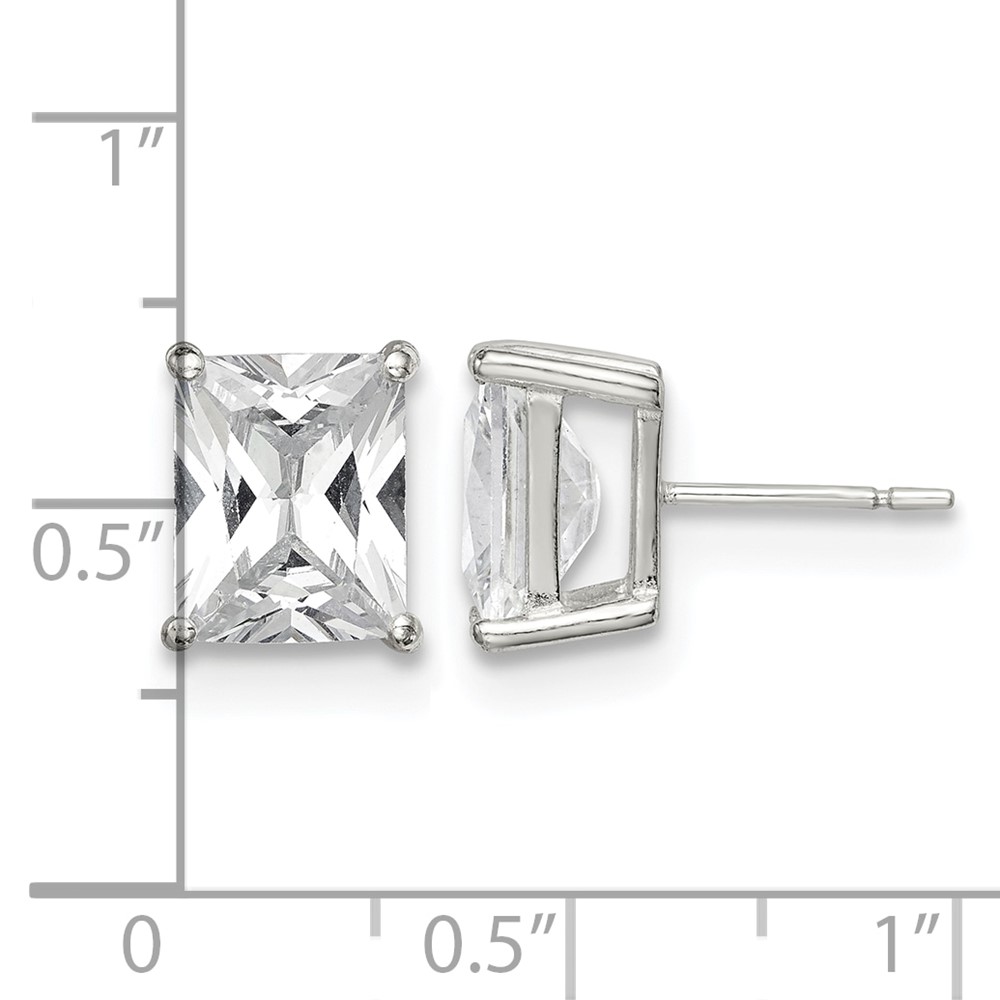 Sterling Silver Polished Emerald-cut 10x8mm Basket Set CZ Stud Earrings (QE7559)