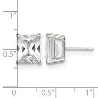 Sterling Silver Polished Emerald-cut 10x 8mm Basket Set CZ Stud Earrings view 4