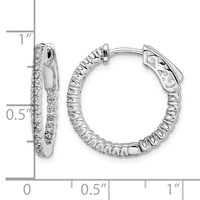 Sterling Shimmer Sterling Silver Rhodium-plated 50 Stone 1.3mm CZ in and Out Round Hinged Hoop Earrings view 4