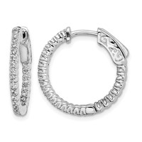 Sterling Shimmer Sterling Silver Rhodium-plated 50 Stone 1.3mm CZ in and Out Round Hinged Hoop Earrings view 1