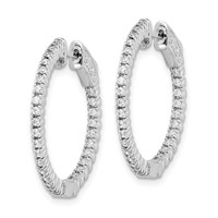 Sterling Shimmer Sterling Silver Rhodium-plated 60 Stone 1.3mm CZ in and Out Round Hinged Hoop Earrings view 2