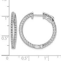 Sterling Shimmer Sterling Silver Rhodium-plated 60 Stone 1.3mm CZ in and Out Round Hinged Hoop Earrings view 4