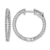 Sterling Shimmer Sterling Silver Rhodium-plated 60 Stone 1.3mm CZ in and Out Round Hinged Hoop Earrings view 1