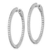 Sterling Shimmer Sterling Silver Rhodium-plated 100 Stone 1.3mm CZ in and Out Round Hinged Hoop Earrings view 2