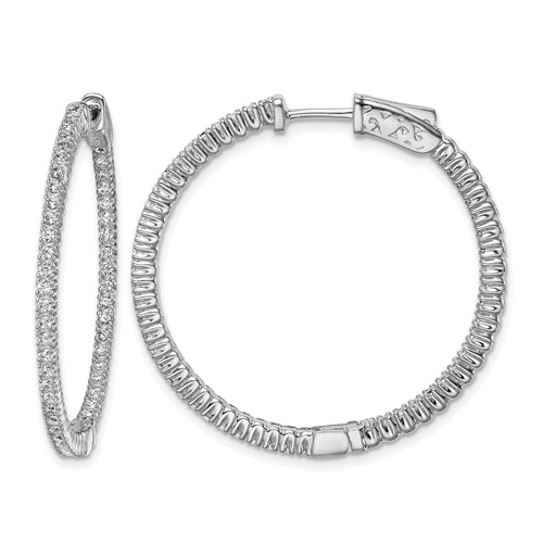 Sterling Shimmer Sterling Silver Rhodium-plated 100 Stone 1.3mm CZ in and Out Round Hinged Hoop Earrings
