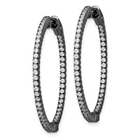 Sterling Shimmer Black Rhodium-plated 100 Stone 1.3mm CZ in and Out Round Hinged Hoop Earrings view 2