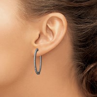 Sterling Shimmer Black Rhodium-plated 100 Stone 1.3mm CZ in and Out Round Hinged Hoop Earrings view 3