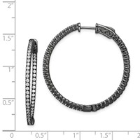 Sterling Shimmer Black Rhodium-plated 100 Stone 1.3mm CZ in and Out Round Hinged Hoop Earrings view 4