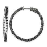 Sterling Shimmer Black Rhodium-plated 100 Stone 1.3mm CZ in and Out Round Hinged Hoop Earrings view 1