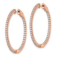 Sterling Shimmer Sterling Silver Rose-tone Flash Rose Gold-plated 100 Stone 1.3mm CZ in and Out Round Hinged Hoop Earrings view 2