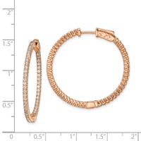 Sterling Shimmer Sterling Silver Rose-tone Flash Rose Gold-plated 100 Stone 1.3mm CZ in and Out Round Hinged Hoop Earrings view 4
