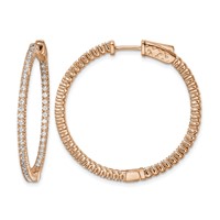 Sterling Shimmer Sterling Silver Rose-tone Flash Rose Gold-plated 100 Stone 1.3mm CZ in and Out Round Hinged Hoop Earrings view 1