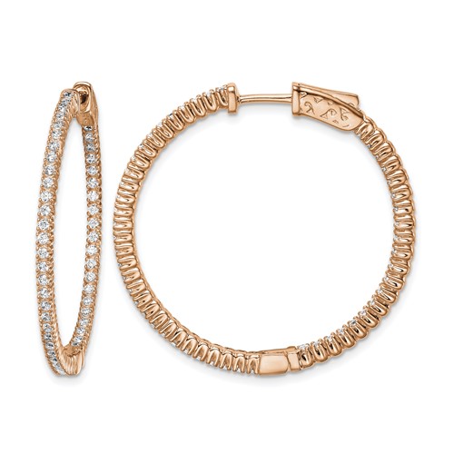 Sterling Shimmer Sterling Silver Rose-tone Flash Rose Gold-plated 100 Stone 1.3mm CZ in and Out Round Hinged Hoop Earrings