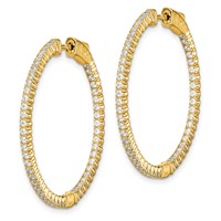 Sterling Shimmer Sterling Silver Gold-tone Flash Gold-plated 100 Stone 1.3mm CZ in and Out Round Hinged Hoop Earrings view 2