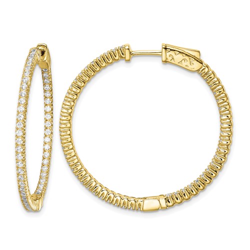 Sterling Shimmer Sterling Silver Gold-tone Flash Gold-plated 100 Stone 1.3mm CZ in and Out Round Hinged Hoop Earrings