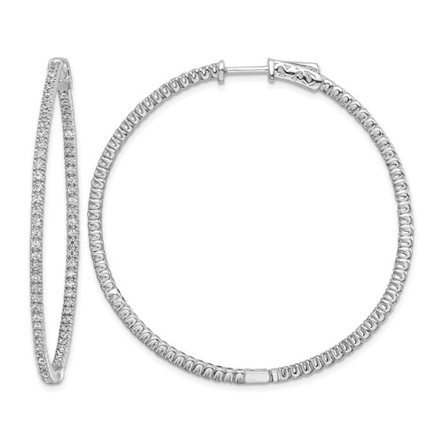 Sterling Shimmer Sterling Silver Rhodium-plated 154 Stone 1.3mm CZ in and Out Round Hinged Hoop Earrings