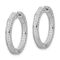 Sterling Shimmer Sterling Silver Rhodium-plated 200 Stone 1.3mm CZ in and Out Round Hinged Hoop Earrings view 2