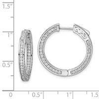 Sterling Shimmer Sterling Silver Rhodium-plated 200 Stone 1.3mm CZ in and Out Round Hinged Hoop Earrings view 4