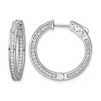 Sterling Shimmer Sterling Silver Rhodium-plated 200 Stone 1.3mm CZ in and Out Round Hinged Hoop Earrings view 1