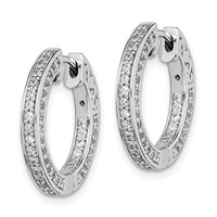 Sterling Shimmer Sterling Silver Rhodium-plated 134 Stone 1.3mm CZ in and Out Round Hinged Hoop Earrings view 2