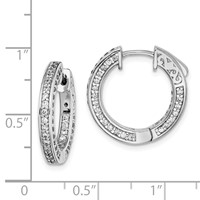 Sterling Shimmer Sterling Silver Rhodium-plated 134 Stone 1.3mm CZ in and Out Round Hinged Hoop Earrings view 4
