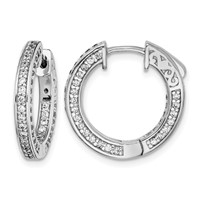 Sterling Shimmer Sterling Silver Rhodium-plated 134 Stone 1.3mm CZ in and Out Round Hinged Hoop Earrings view 1