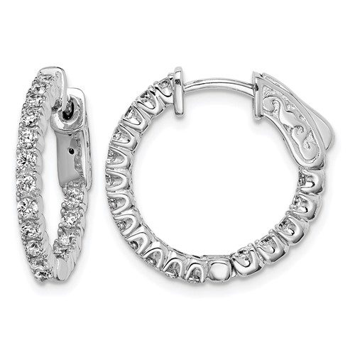 Sterling Shimmer Sterling Silver Rhodium-plated 34 Stone 2.0mm CZ in and Out Round Hinged Hoop Earrings