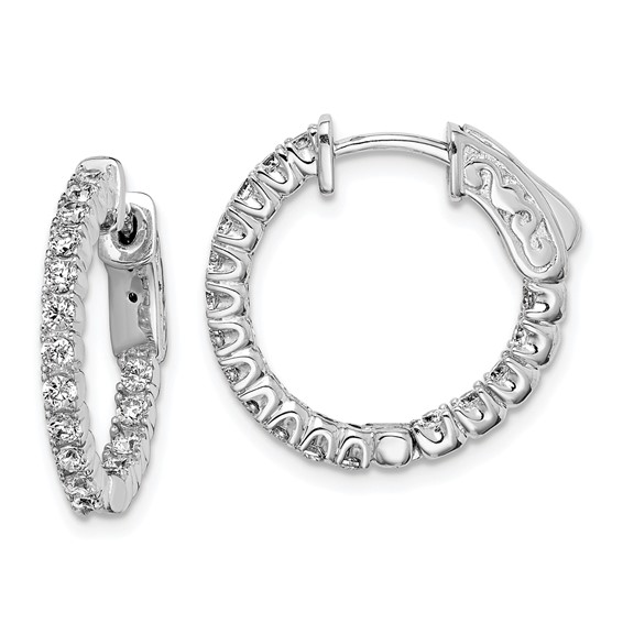 Sterling Silver CZ 2mm Hinged Hoops