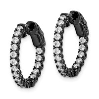 Sterling Shimmer Black Rhodium-plated 34 Stone 2.0mm CZ in and Out Round Hinged Hoop Earrings view 2