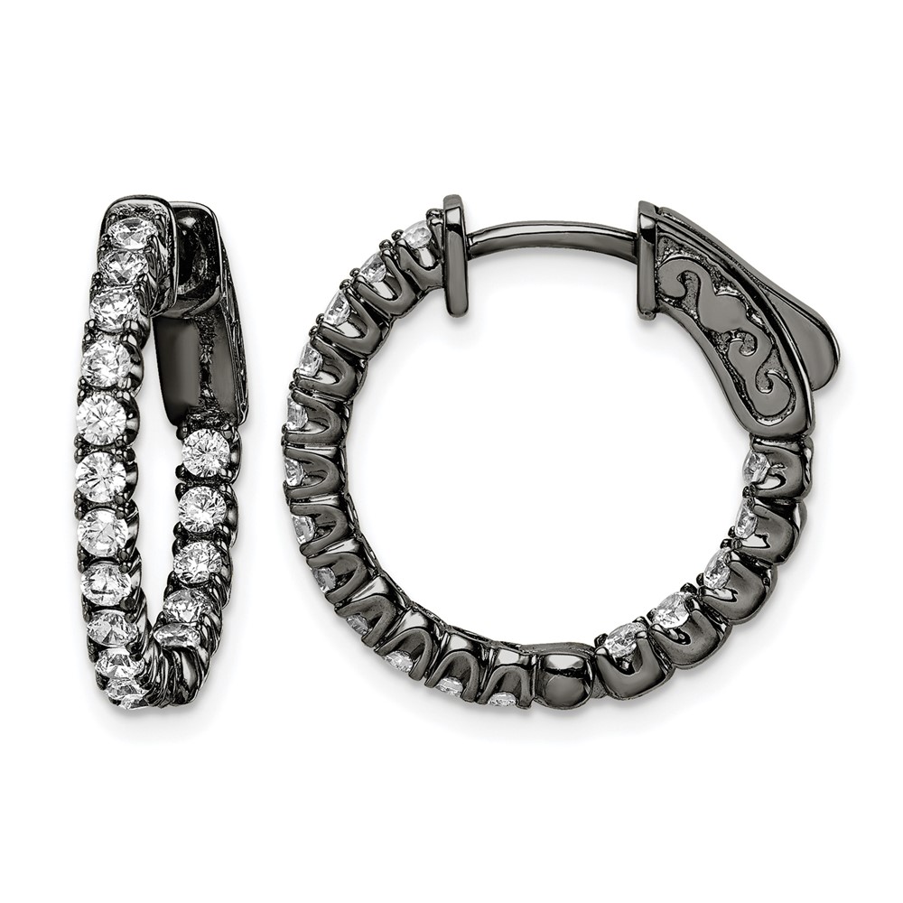 Sterling Shimmer Black Rhodium-plated 34 Stone 2.0mm CZ in and Out Round Hinged Hoop Earrings