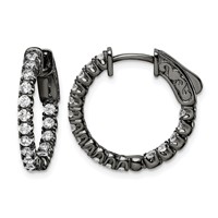 Sterling Shimmer Black Rhodium-plated 34 Stone 2.0mm CZ in and Out Round Hinged Hoop Earrings view 1