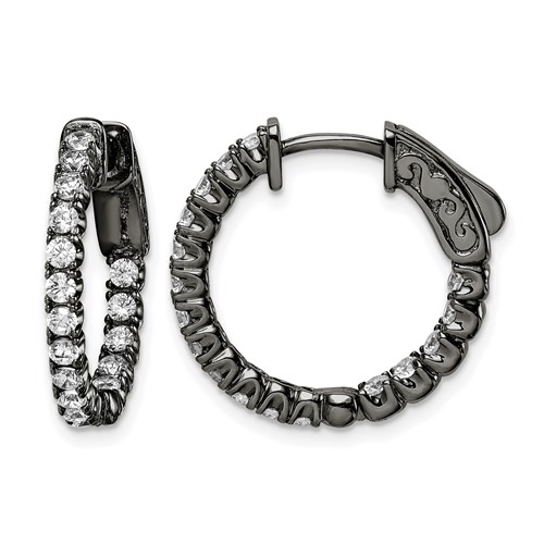 Sterling Shimmer Black Rhodium-plated 34 Stone 2.0mm CZ in and Out Round Hinged Hoop Earrings
