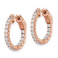 Sterling Shimmer Sterling Silver Rose-tone Rose Gold-plated 34 Stone 2.0mm CZ in and Out Round Hinged Hoop Earrings view 2