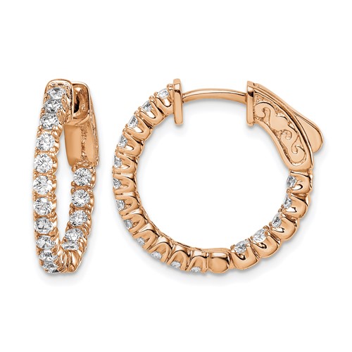 Sterling Shimmer Sterling Silver Rose-tone Rose Gold-plated 34 Stone 2.0mm CZ in and Out Round Hinged Hoop Earrings