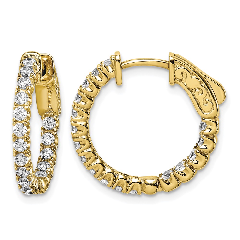 Sterling Shimmer Sterling Silver Gold-tone Flash Gold-plated 34 Stone 2.0mm CZ in and Out Round Hinged Hoop Earrings