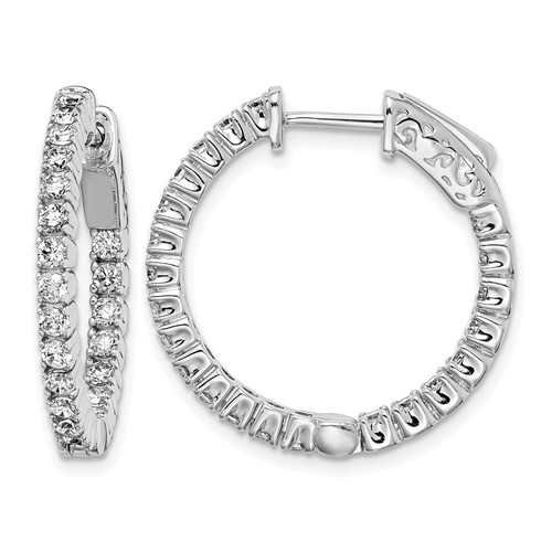 Sterling Shimmer Sterling Silver Rhodium-plated 44 Stone 2mm CZ in and Out Round Hinged Hoop Earrings
