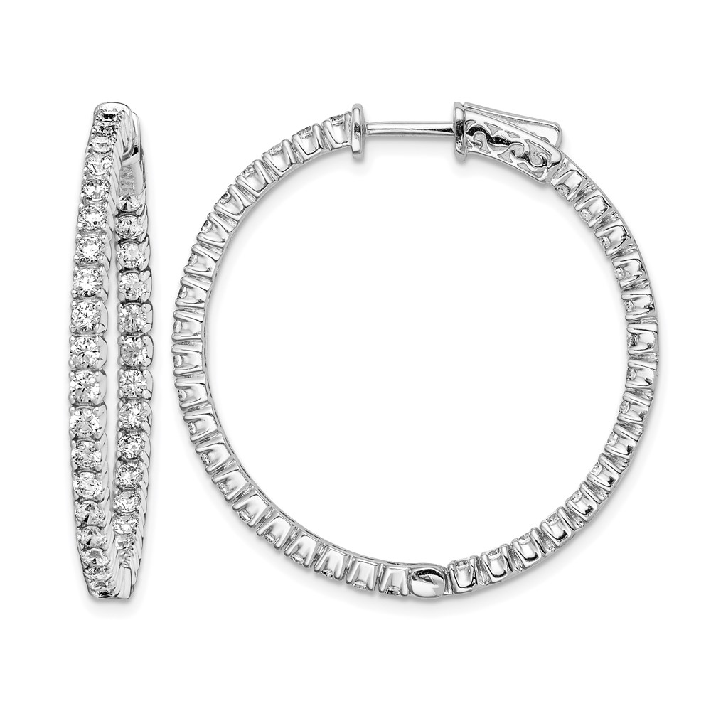 Sterling Shimmer Sterling Silver Rhodium-plated 70 Stone 2mm CZ in and Out Round Hinged Hoop Earrings