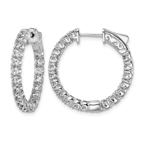 Sterling Shimmer Sterling Silver Rhodium-plated 40 Stone 2.25mm CZ in and Out Round Hinged Hoop Earrings