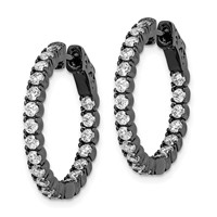 Sterling Shimmer Black Rhodium-plated 40 Stone 2.25mm CZ in and Out Round Hinged Hoop Earrings view 2