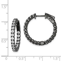Sterling Shimmer Black Rhodium-plated 40 Stone 2.25mm CZ in and Out Round Hinged Hoop Earrings view 4