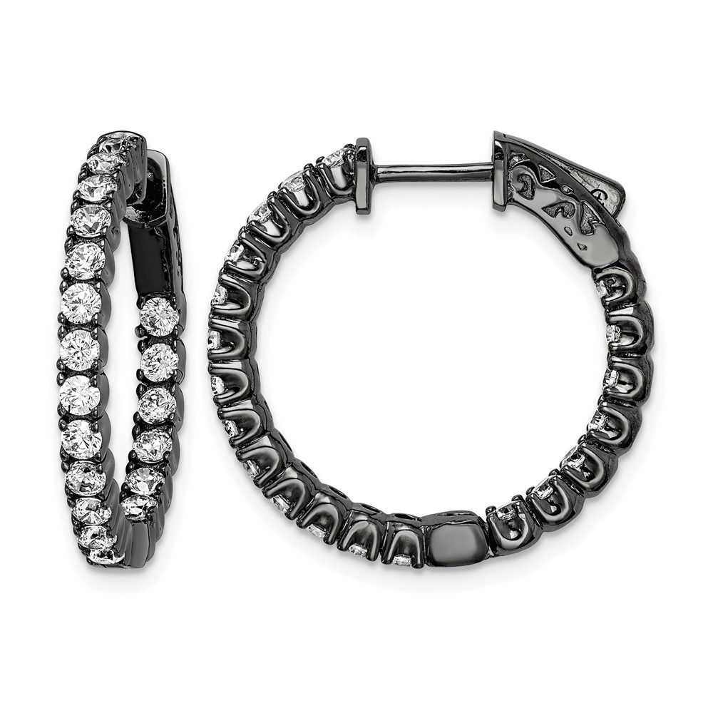 Sterling Shimmer Black Rhodium-plated 40 Stone 2.25mm CZ in and Out Round Hinged Hoop Earrings