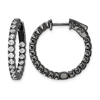 Sterling Shimmer Black Rhodium-plated 40 Stone 2.25mm CZ in and Out Round Hinged Hoop Earrings view 1