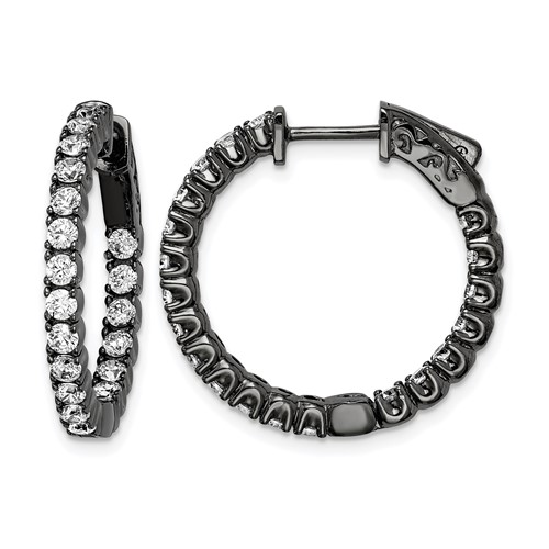 Sterling Shimmer Black Rhodium-plated 40 Stone 2.25mm CZ in and Out Round Hinged Hoop Earrings