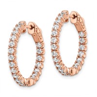 Sterling Shimmer Sterling Silver Rose-tone Rose Gold-plated 40 Stone 2.25mm CZ in and Out Round Hinged Hoop Earrings view 2