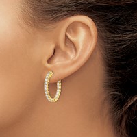 Sterling Shimmer Sterling Silver Gold-tone Flash Gold-plated 40 Stone 2.25mm CZ in and Out Round Hinged Hoop Earrings view 3