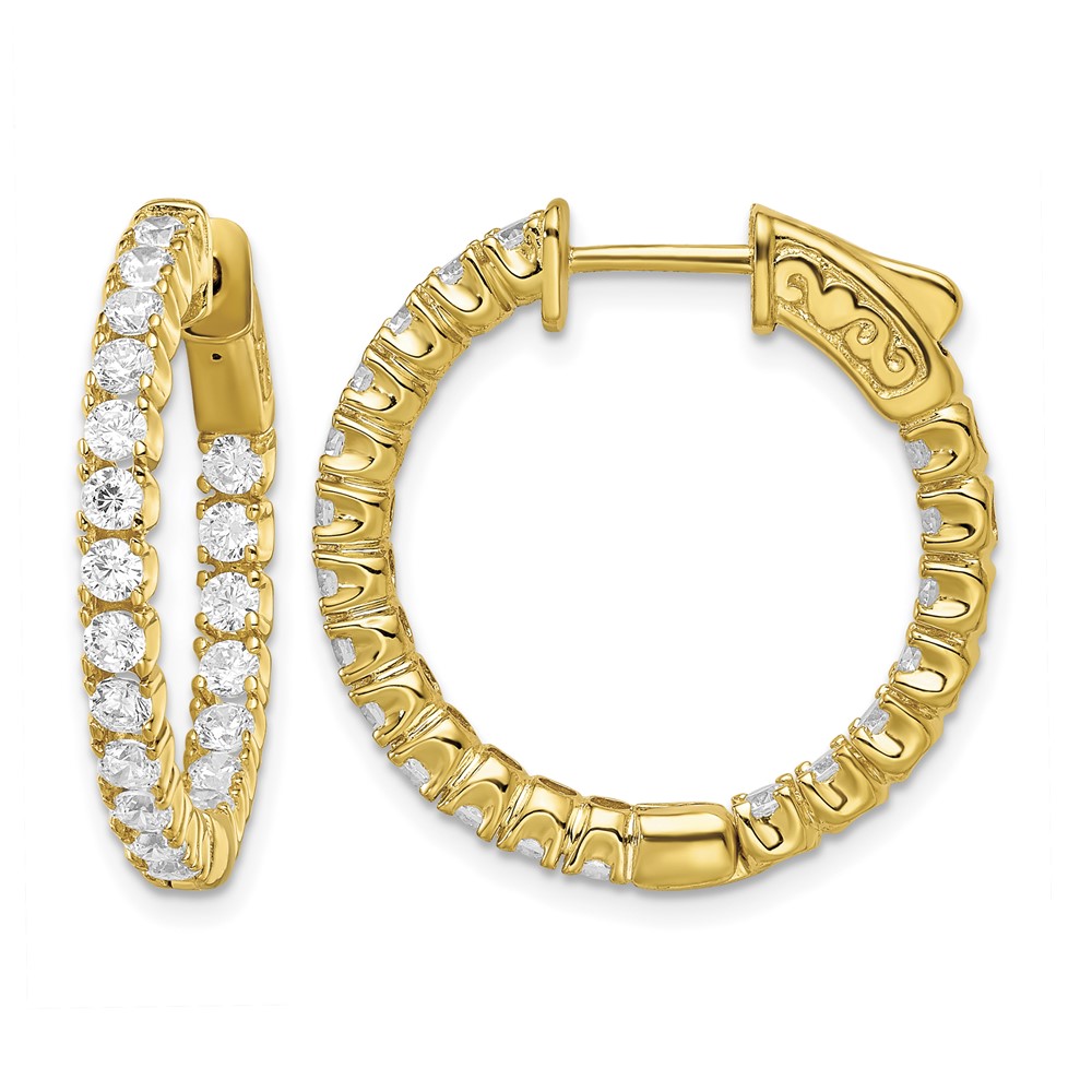 Sterling Shimmer Sterling Silver Gold-tone Flash Gold-plated 40 Stone 2.25mm CZ in and Out Round Hinged Hoop Earrings